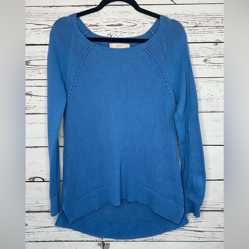 LOFT Sky Blue Scoop Neck Knit Sweater